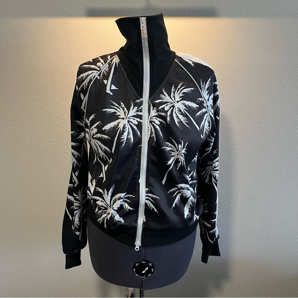 Pam & Gela Palm Tree Stand Collar Double Zipper Track Jacket - Picture 4 of 11
